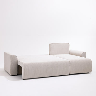 Canapé d'angle DRAWER réversible convertible 4 places en velours côtelé avec coffre Couleur Beige - Léger défaut