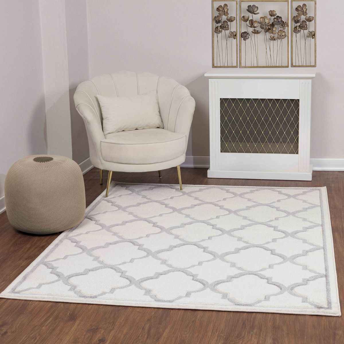 Tapis de Salon YAIZA 160x213cm Blanc/Gris