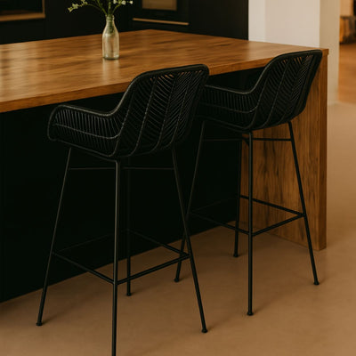 Lot de 2 tabourets de bar Drawer en rotin noir 76cm Nunuhai
