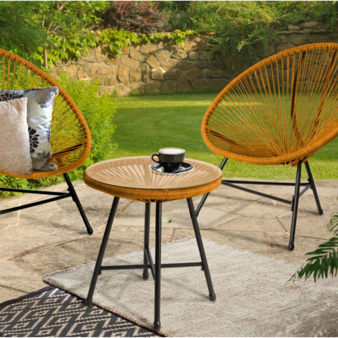 Salon de jardin 2 fauteuils + 1 table Ibiza coloris caramel