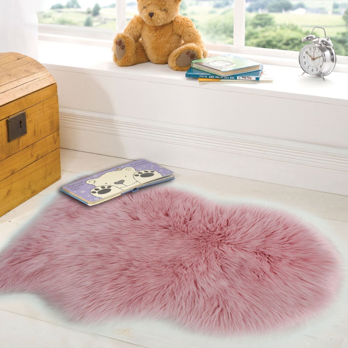 Tapis effet fourrure rose