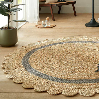 Tapis en jute rond Grace Naturel et gris