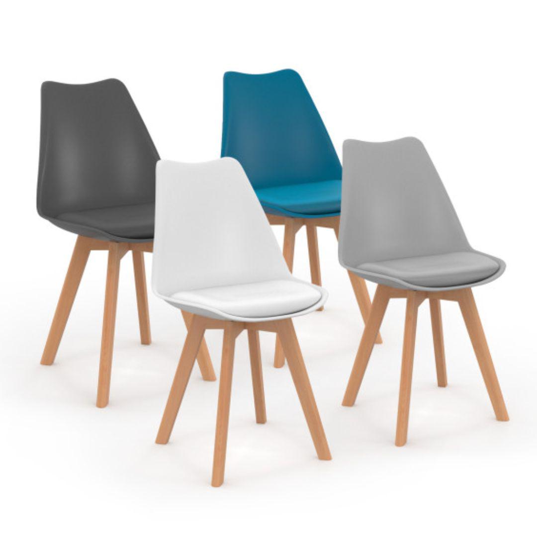 Lot de 4 chaises scandinaves Nordia mix couleurs (BLANC/GRIS CLAIR/BLEU CANARD/GRIS FONCE)