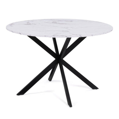 Table de repas ronde Soline 120cm effet marbre blanc