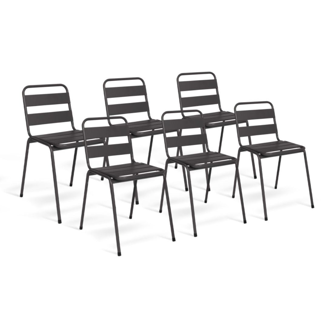 Lot de 6 chaises de jardin noires en acier