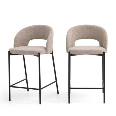 Lot de 2 chaises de bar DRAWER en tissu bouclette et métal H65cm - Léger défaut