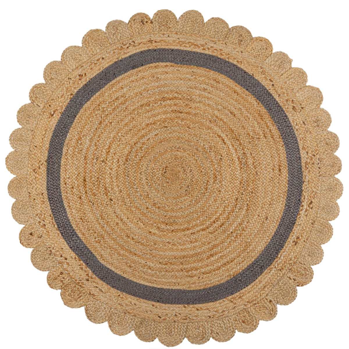 Tapis en jute rond Grace Naturel et gris