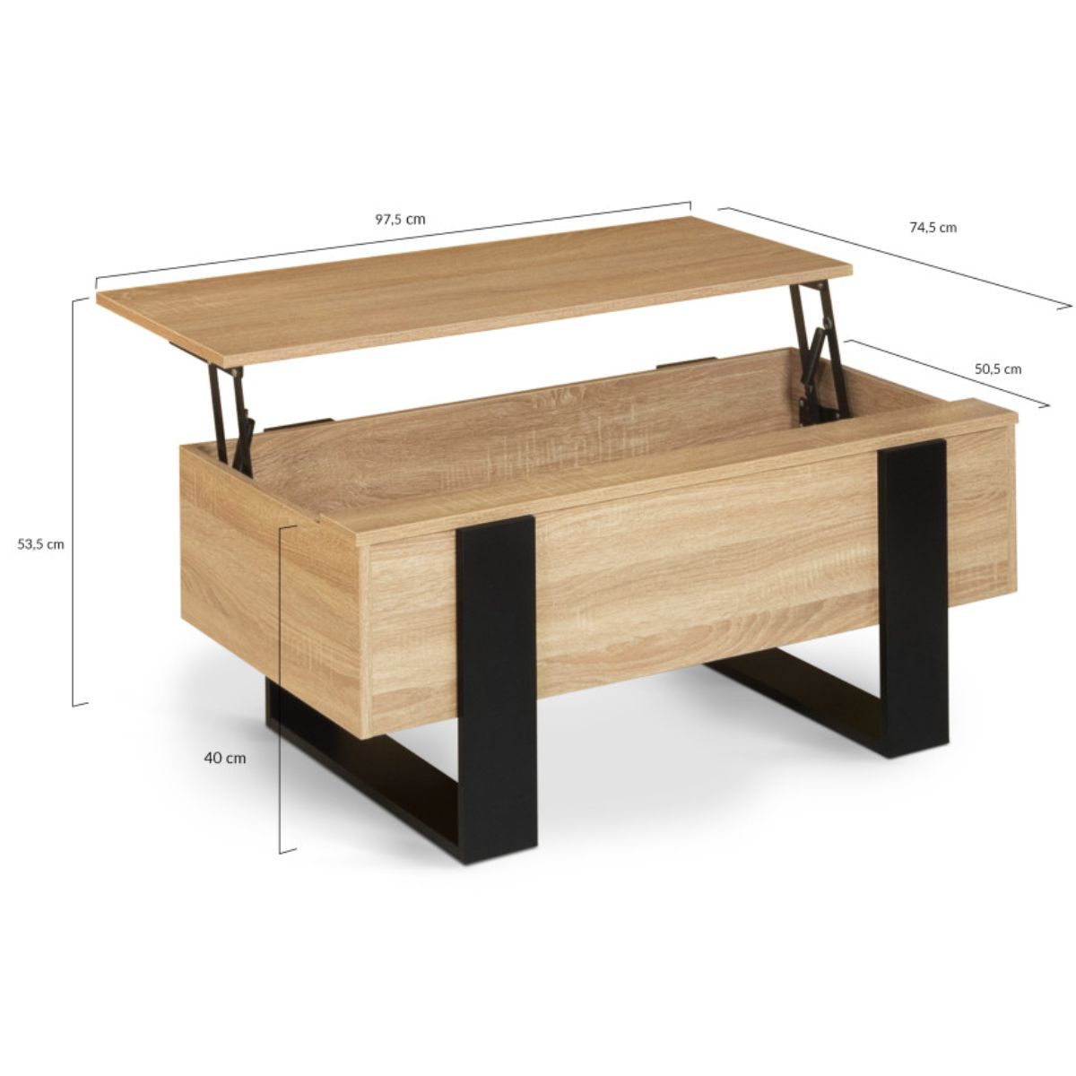 Table basse relevable industrielle bois/noir