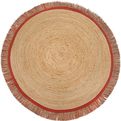 Tapis rond Kahana Jute franges rouge