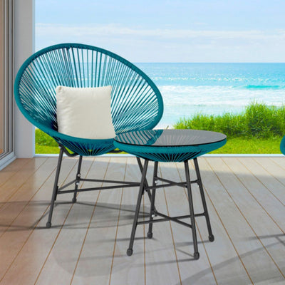 Salon de jardin 2 fauteuils + 1 table Ibiza coloris bleu canard