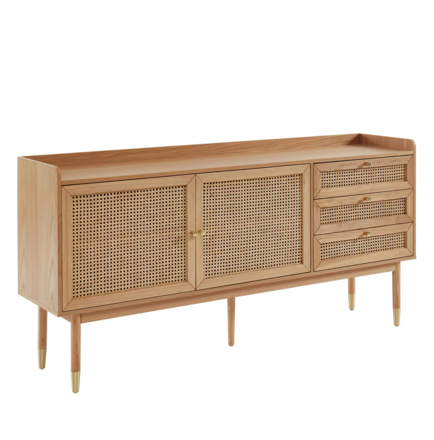 Buffet 2 portes 3 tiroirs en bois et cannage L180cm