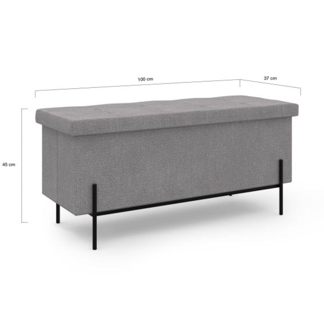 Banc coffre tissu gris 100cm