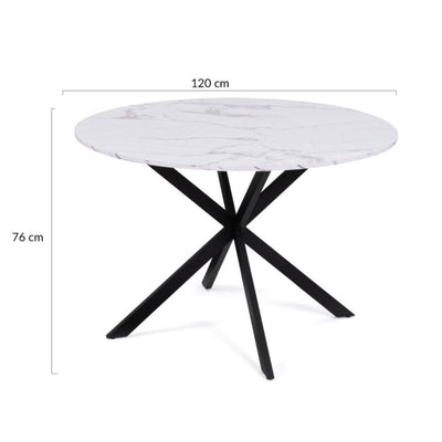 Table de repas ronde Soline 120cm effet marbre blanc