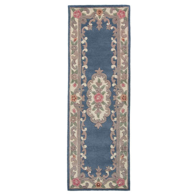 Tapis de couloir en laine royal Bleu et beige 67x210cm