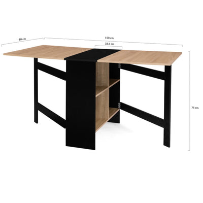 Table console pliable Andy avec rangement noir/hetre