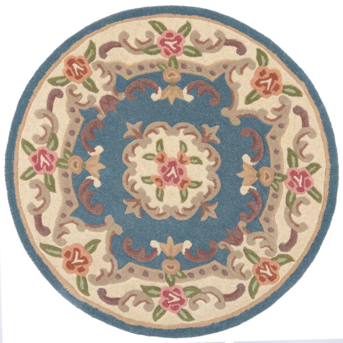 Tapis en laine royal rond Bleu et beige 120x120cm