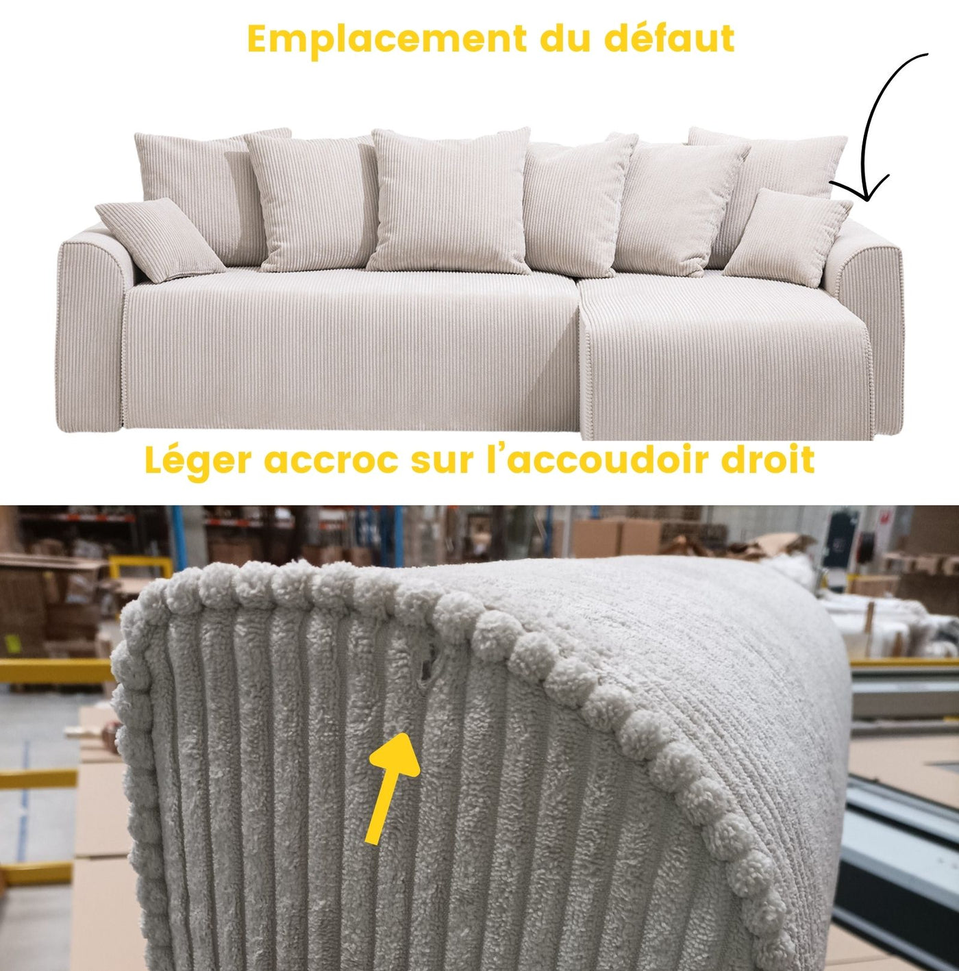 Canapé d'angle DRAWER réversible convertible 4 places en velours côtelé avec coffre Couleur Beige - Léger défaut