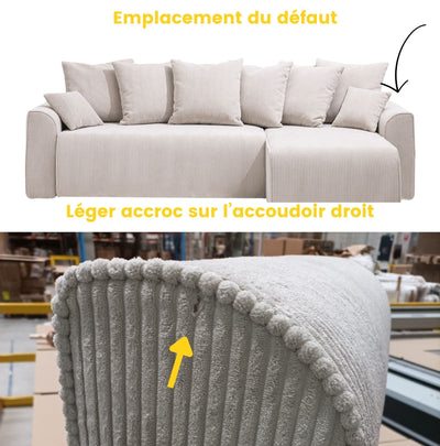 Canapé d'angle DRAWER réversible convertible 4 places en velours côtelé avec coffre Couleur Beige - Léger défaut