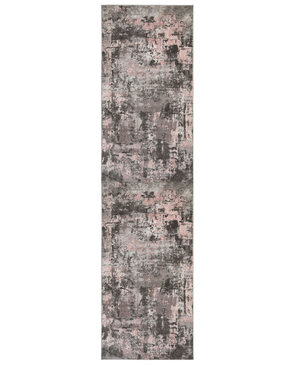 Tapis de couloir vintage Gris et Rose 80x300cm