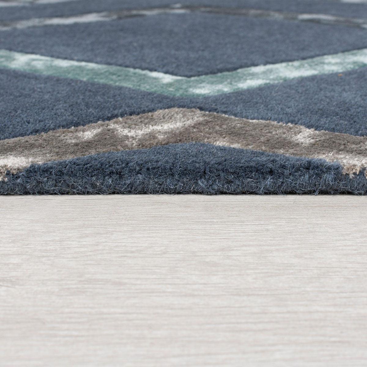 Tapis en laine Treillis Bleu