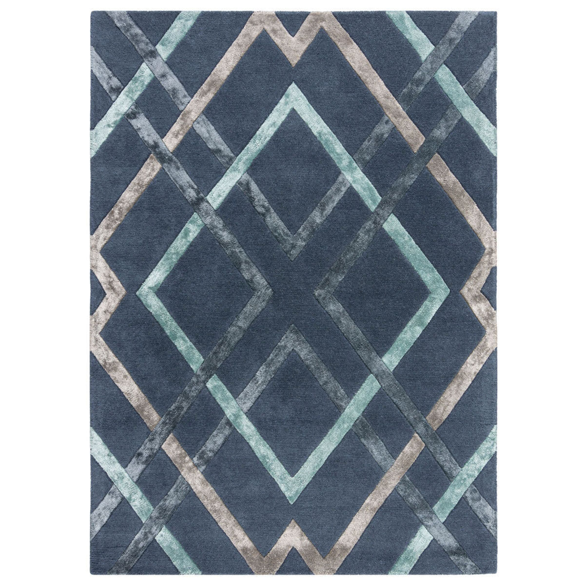 Tapis en laine Treillis Bleu