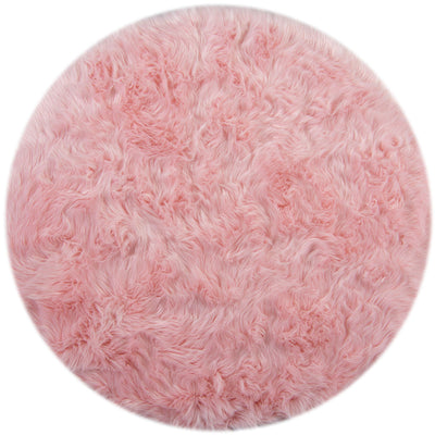 Tapis rond effet fourrure Rose 120cm