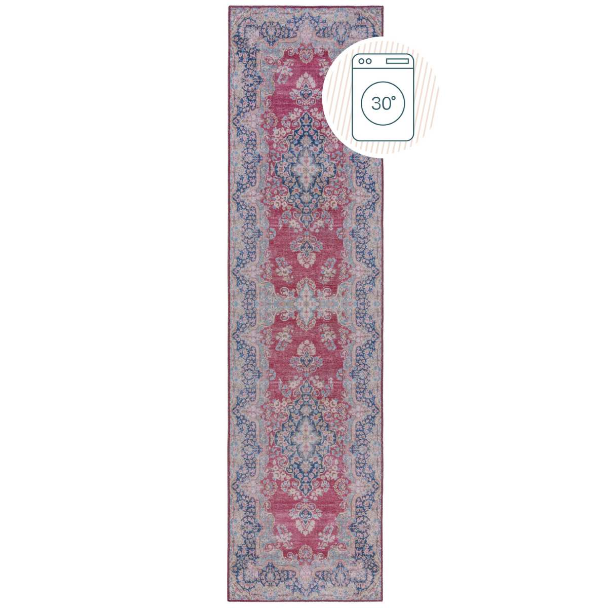 Tapis lavable de couloir Colby rouge 60x230cm