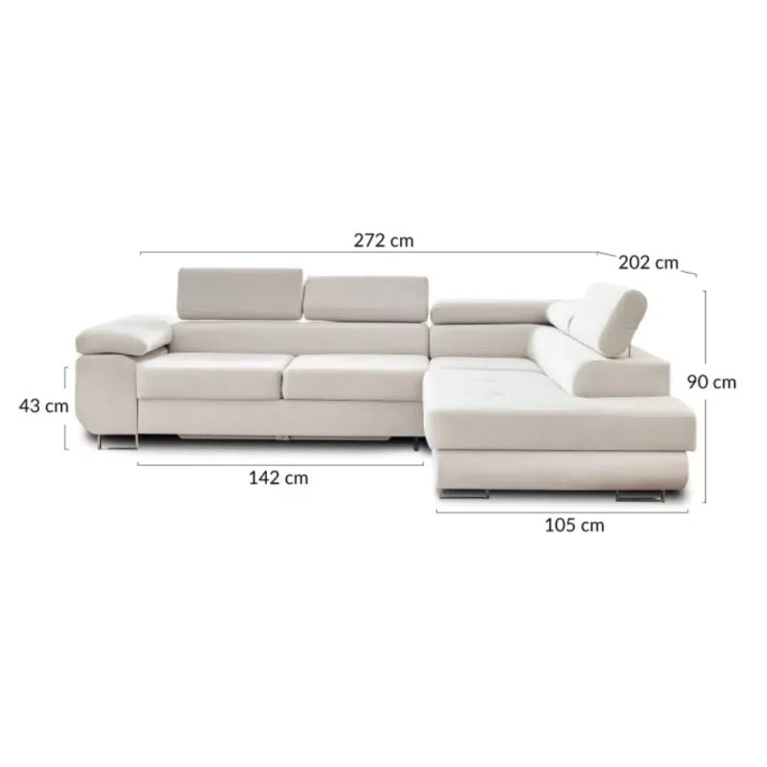 Canapé d'angle droit convertible 5 places en velours beige Pablo - Défaut