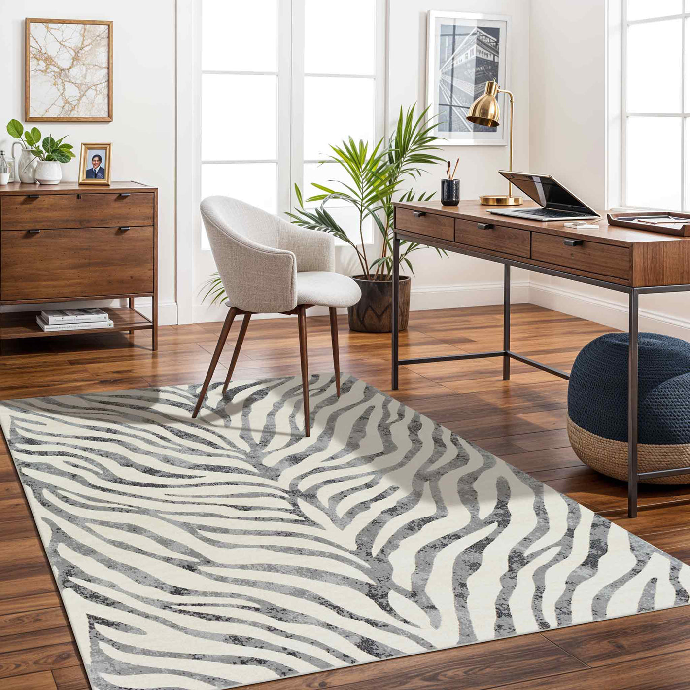 Tapis Zébré Bohème Gris Foncé/Beige Luanda