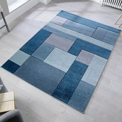 tapis shaggy bleu reconditionné