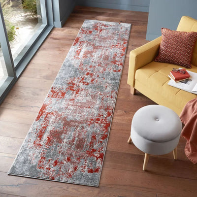 Tapis de couloir vintage gris et rouge 80x300cm