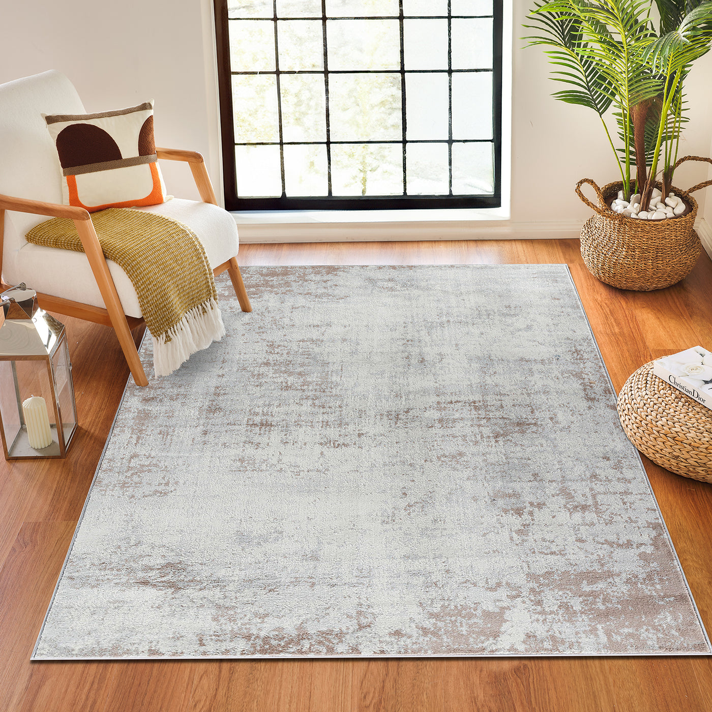 Tapis Abstrait Moderne Wamba Beige/Blanc
