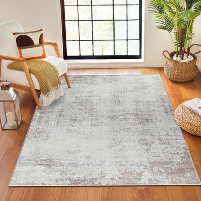 Tapis Abstrait Moderne Wamba Beige/Blanc