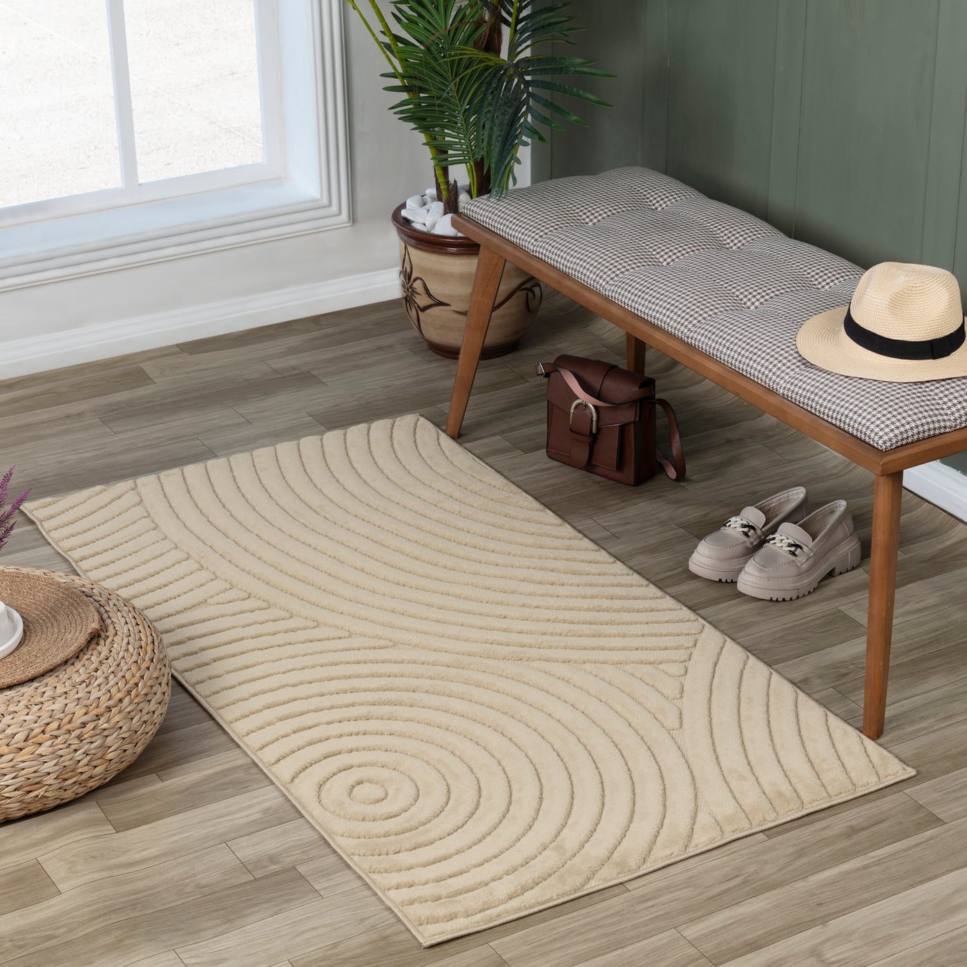 Tapis d'Intérieur/Extérieur Scandinave Moderne Beige Kaysa