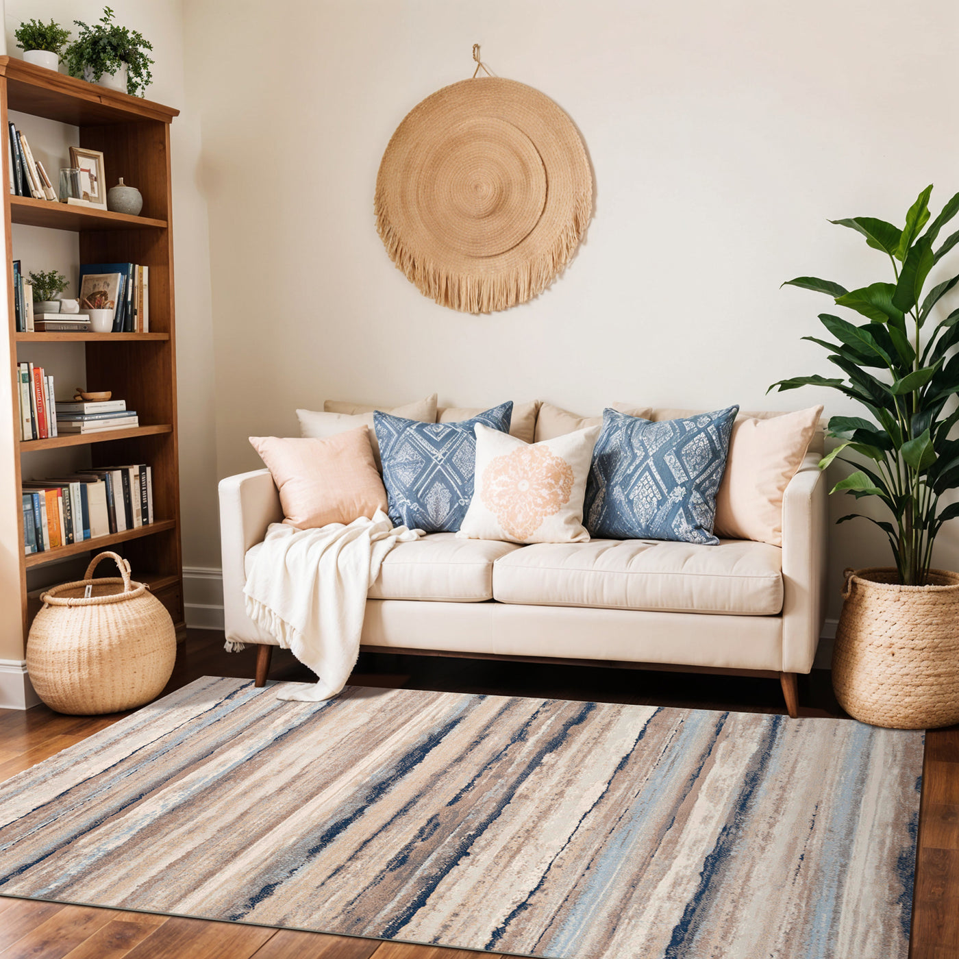 Tapis Scandinave Moderne Blanc/Gris/Bleu Dusel