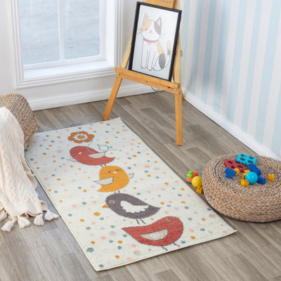 Tapis Enfant Oiseaux Jaune/Bleu/Marron Breda