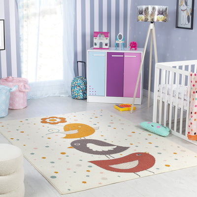 Tapis Enfant Oiseaux Jaune/Bleu/Marron Breda