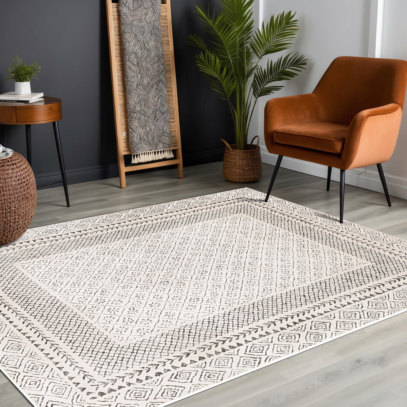 Tapis Scandinave Bohème Gris/Beige Monaco
