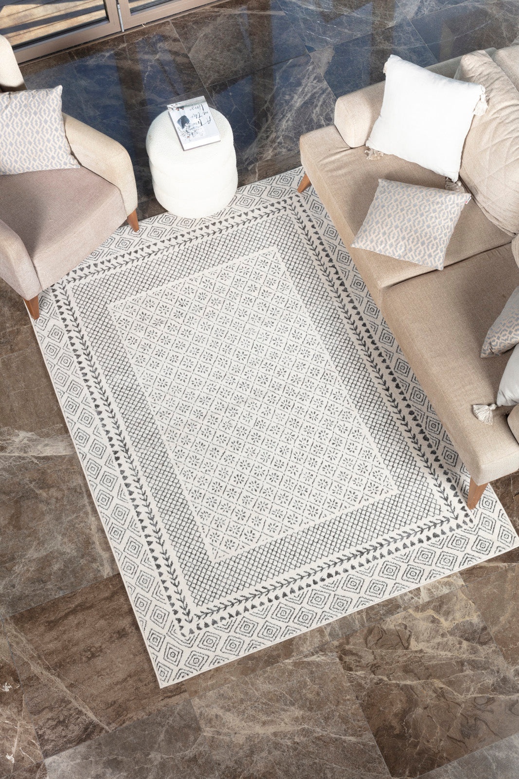 Tapis Scandinave Bohème Gris/Beige Monaco