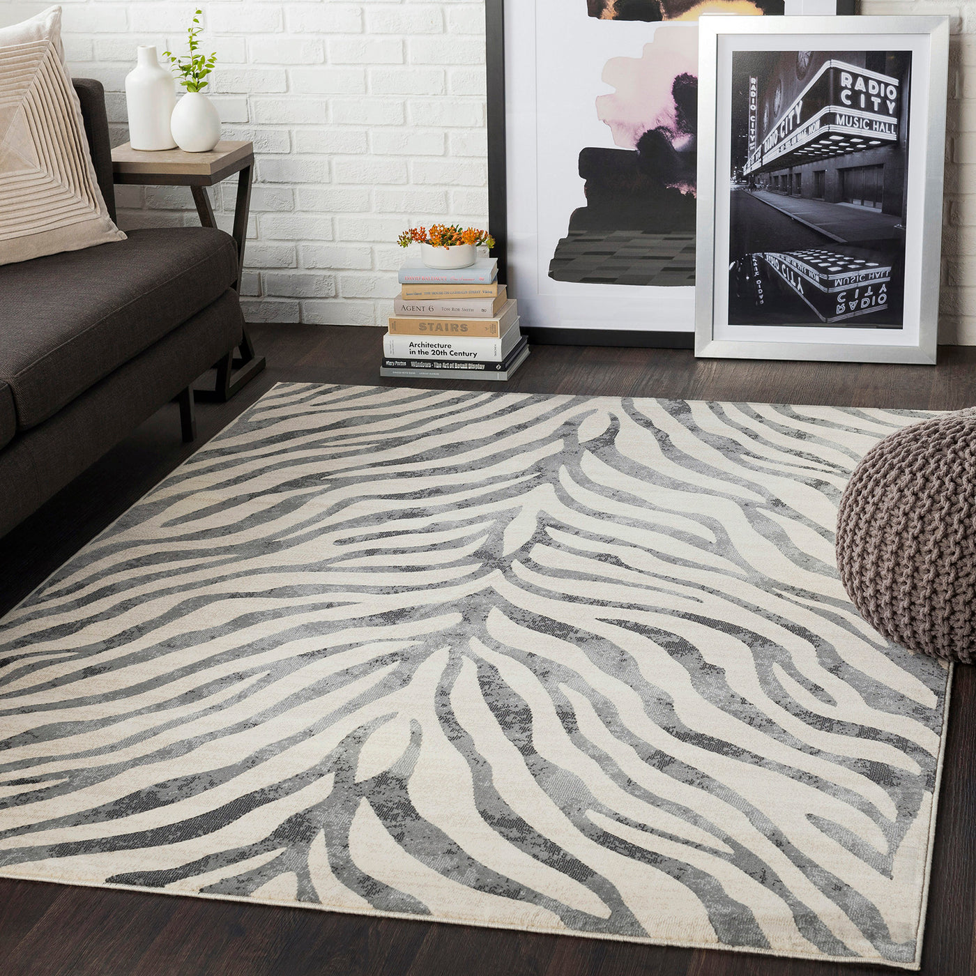 Tapis Zébré Bohème Gris Foncé/Beige Luanda