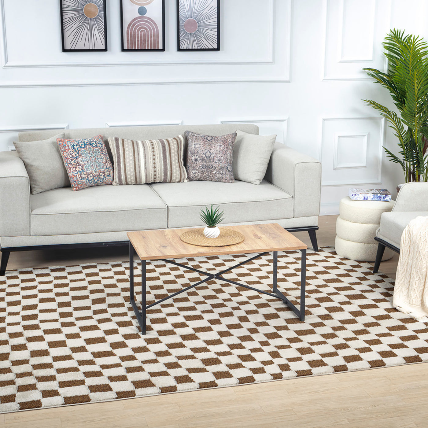 Tapis Scandinave à Carreaux Terracotta Gijon