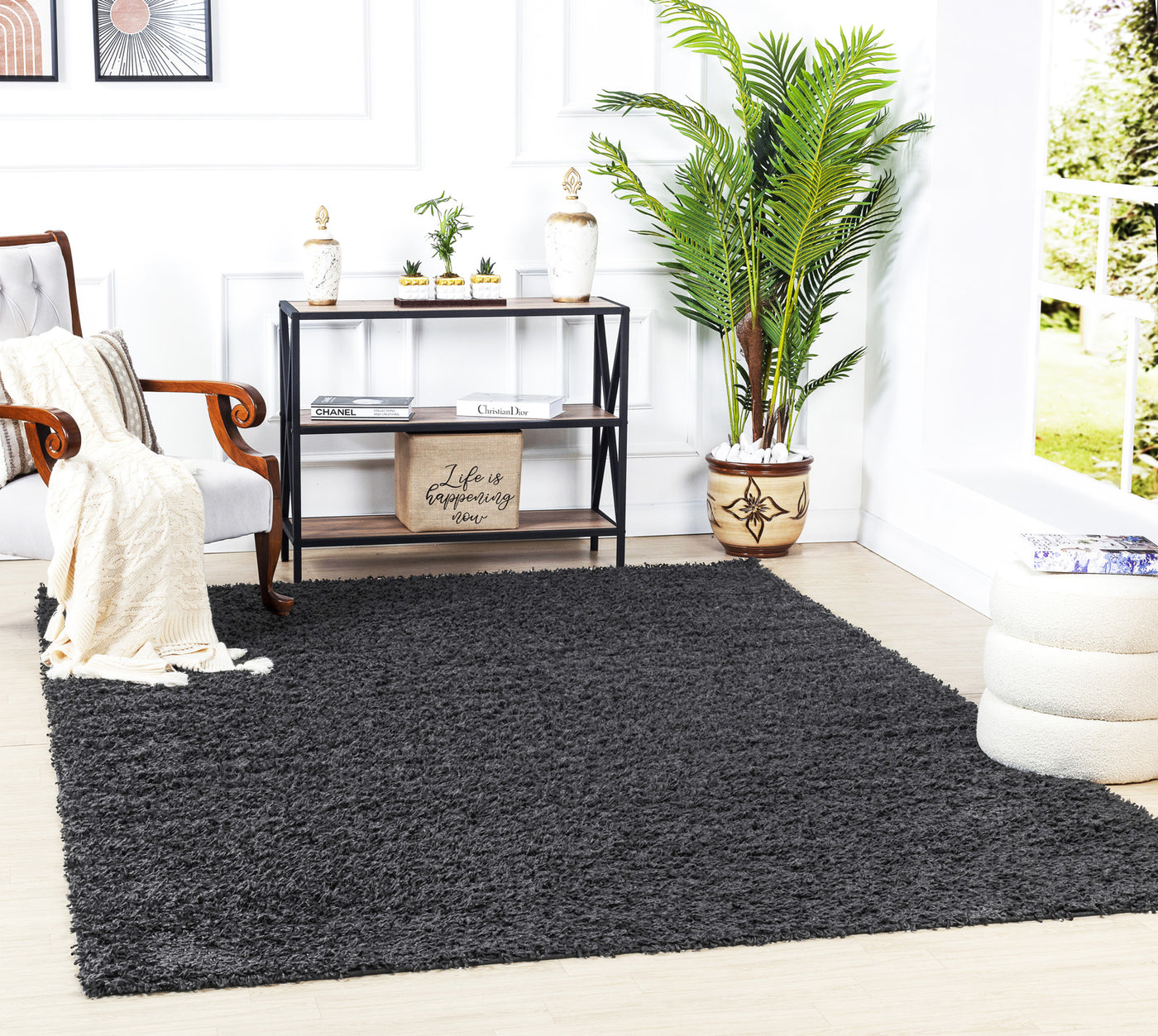 Tapis Shaggy Moderne Gris Foncé Boracay