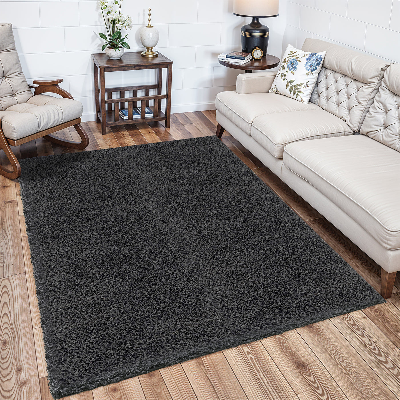 Tapis Shaggy Moderne Gris Foncé Boracay