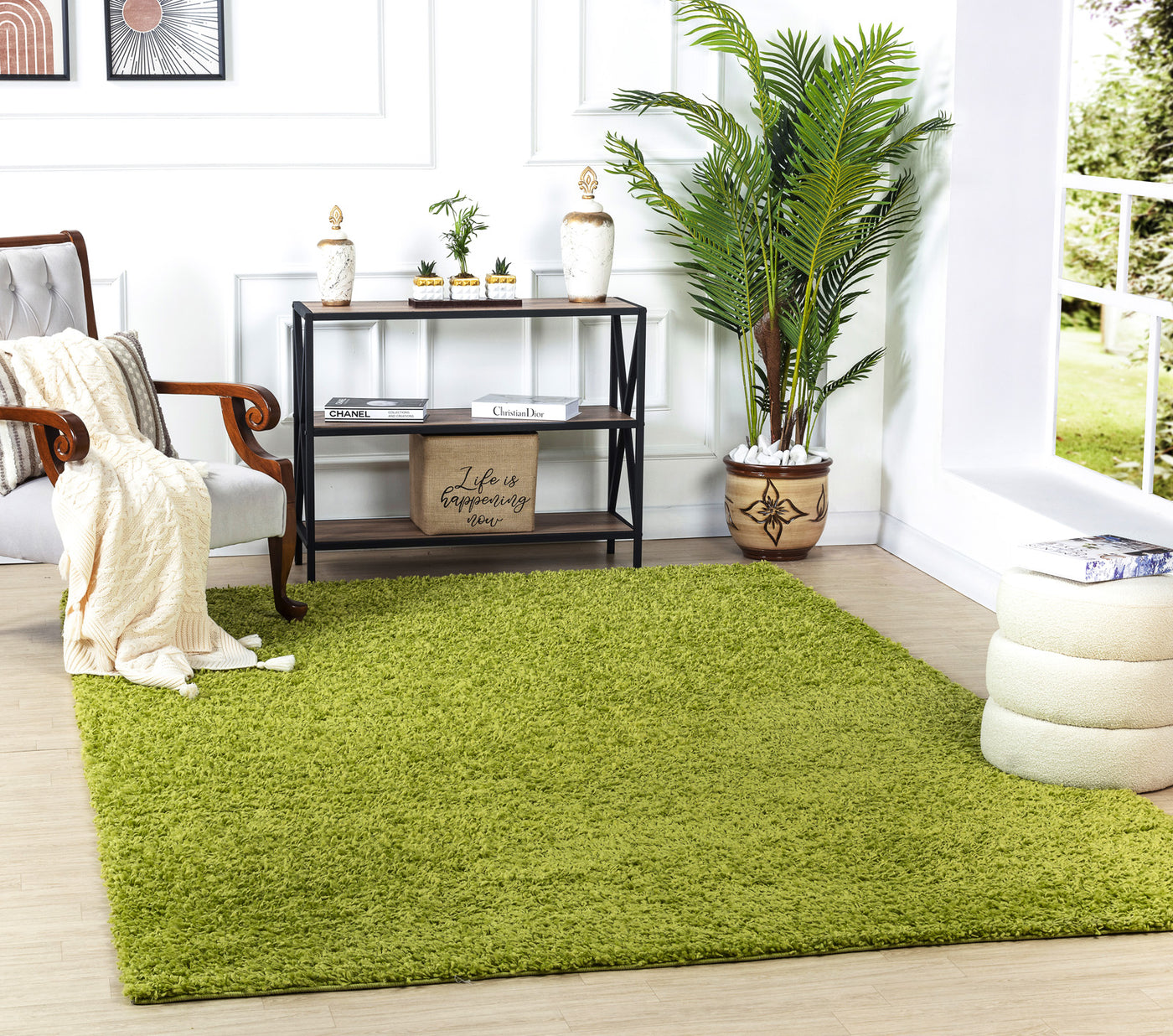 Tapis Shaggy Moderne Vert Boracay