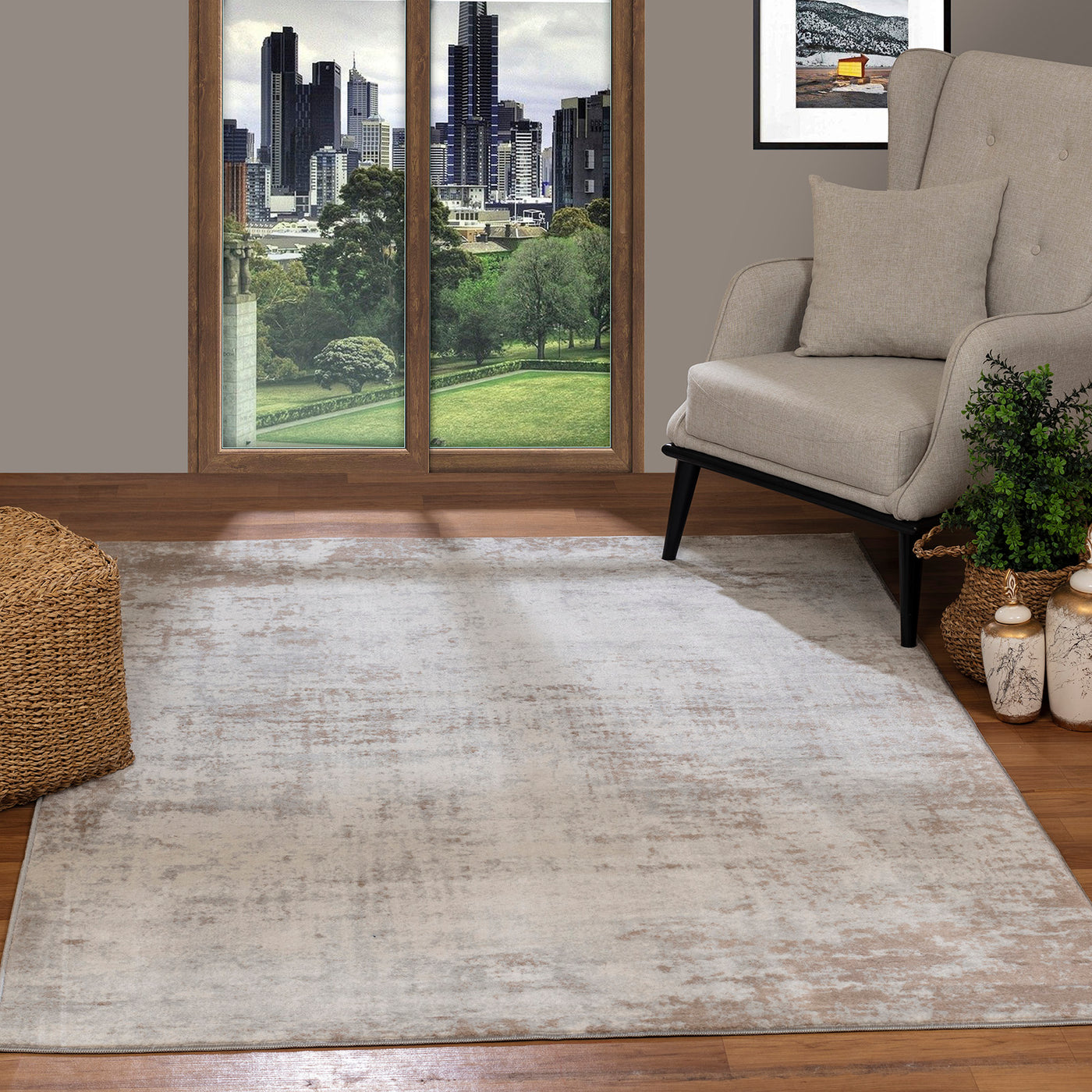 Tapis Abstrait Moderne Wamba Beige/Blanc