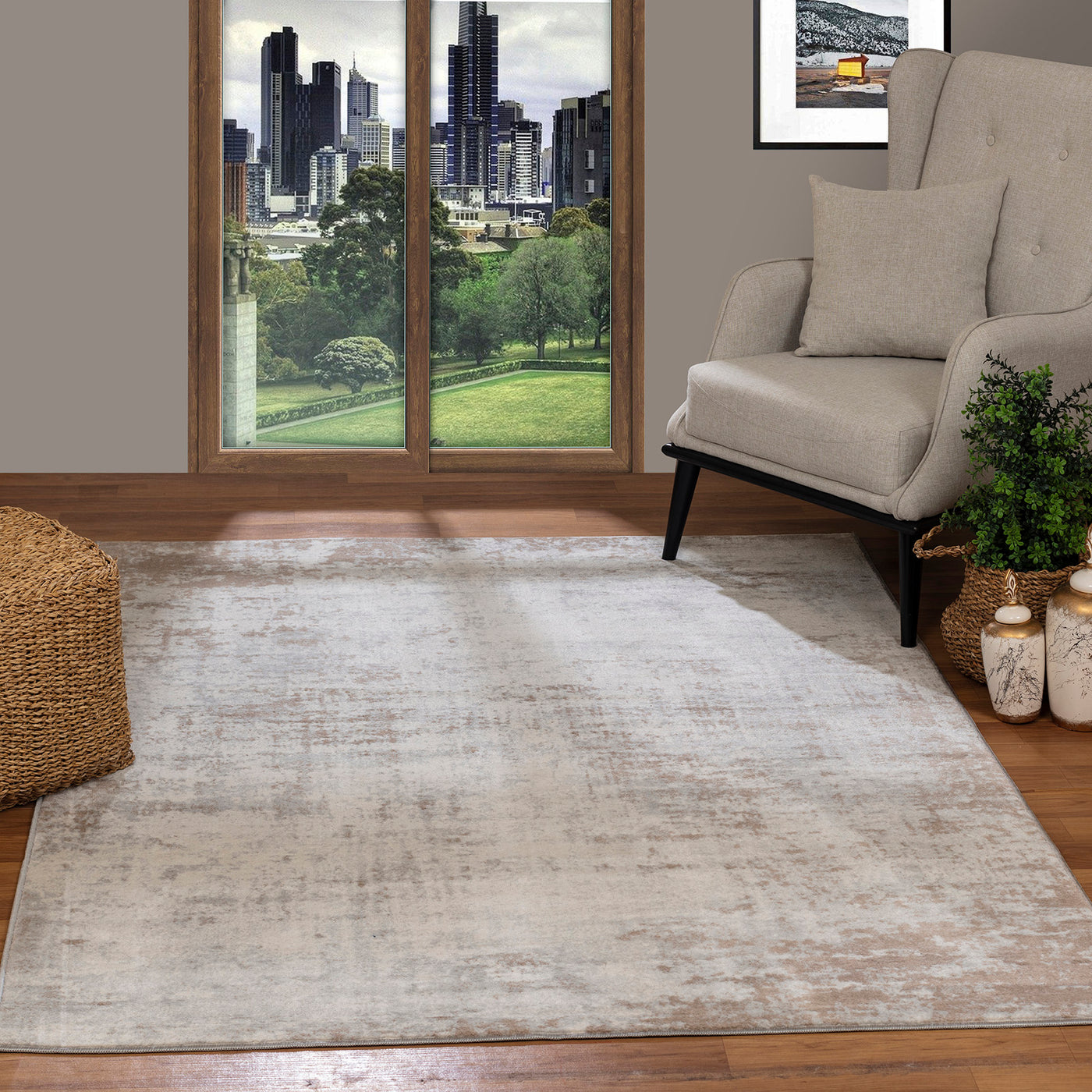 Tapis Abstrait Moderne Wamba Beige/Blanc