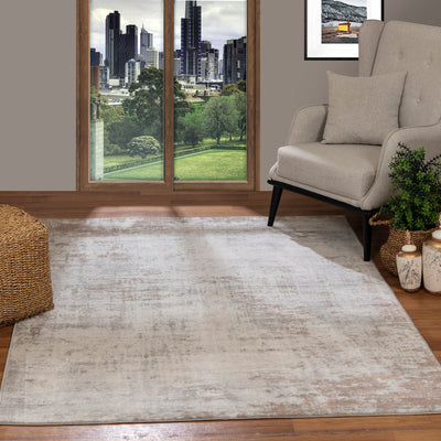 Tapis Abstrait Moderne Wamba Beige/Blanc