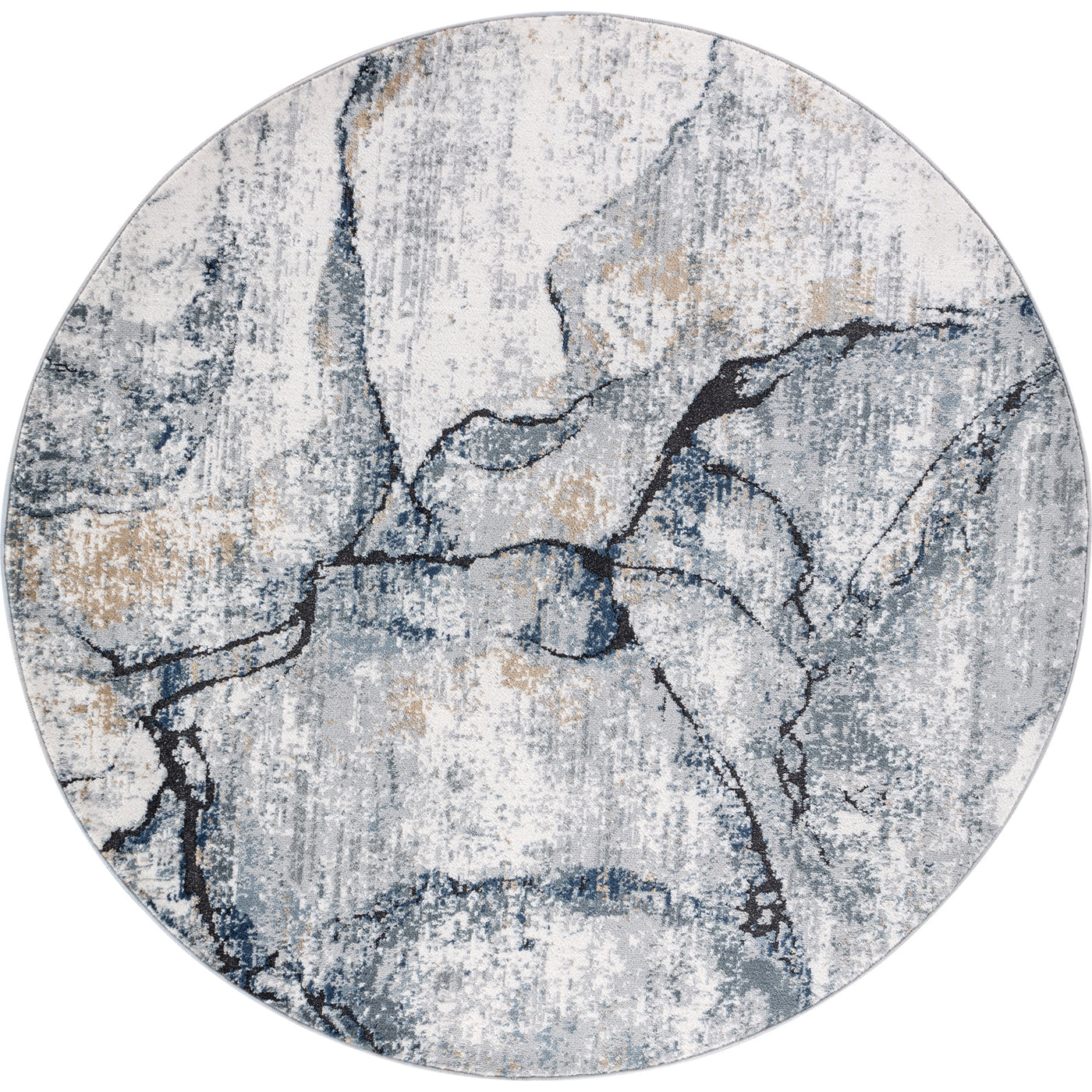 Tapis Rond Abstrait Moderne Ivoire/Gris Rond Berlin