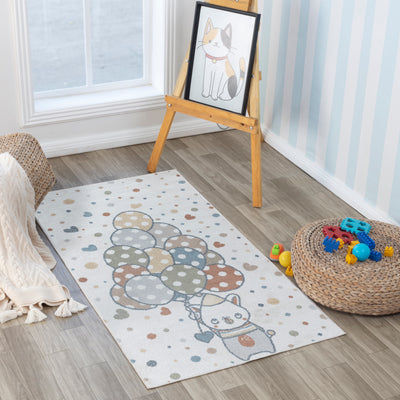 Tapis Enfant Lavable en Machine Ballons Multicolore/Beige Blonay