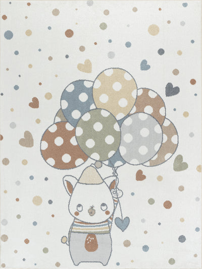 Tapis Enfant Lavable en Machine Ballons Multicolore/Beige Blonay